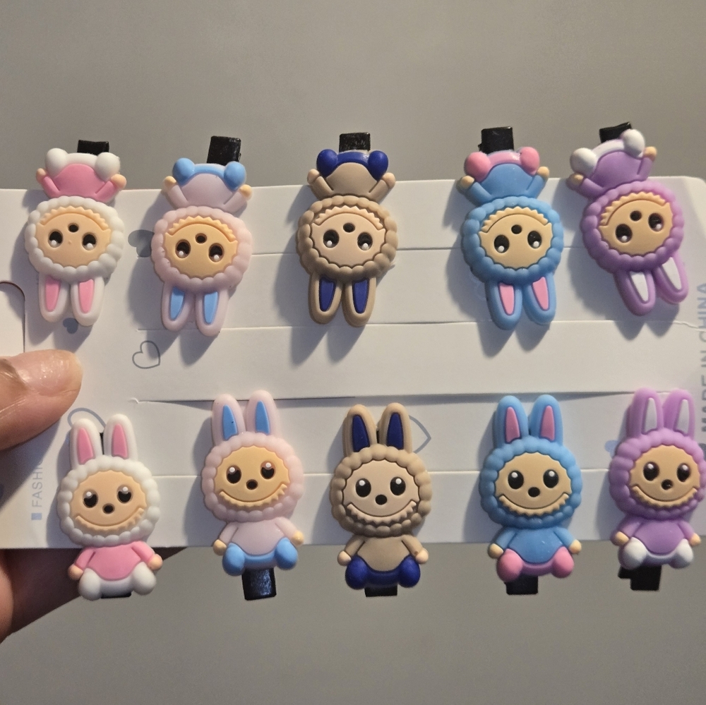 3 Sets Of Cute Labubu Hair Clips - Multicolor